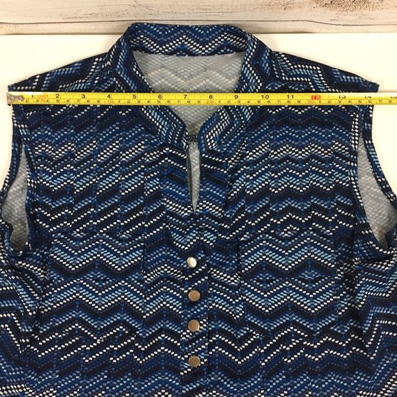 Dress Barn Sleeveless Chevron Print Blue Blouse - Picture 7 of 9